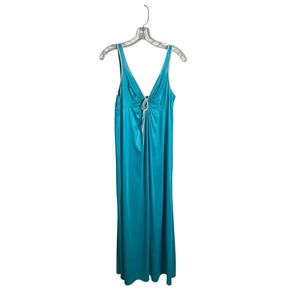 VINTAGE 1960s VASSARETTE Turquoise Satin Nightgown Maxi Slip Dress - Picture 4 of 11